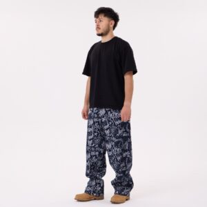 Graffiti Baskılı Baggy Denim Pantolon