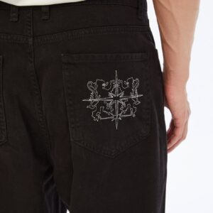 Nakış Detaylı Siyah Baggy Denim Pantolon